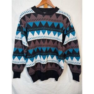 Vintage 90s Midwest Traders Multicolor Knit Sweater Granny Geek Unisex Size Med